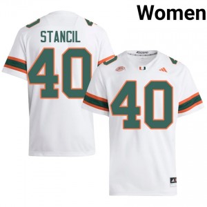 Keshawn Stancil #40 Miami Hurricanes Jersey | Iconic White College Football Women Stitched 32306007