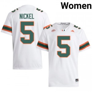UM Canes Luke Nickel #5 White Jersey | Genuine Stitched NCAA Football Women Apparel 19318354