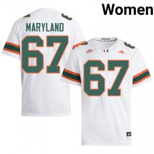 Miami Russell Maryland #67 White Jersey | Essential Stitched NCAA Football Women Apparel 33321421