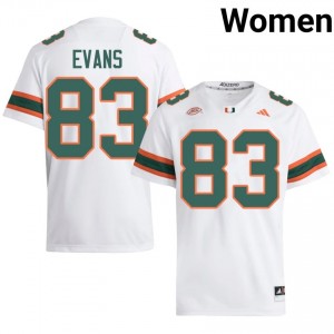 UM Canes Tyran Evans #83 White Jersey | Genuine Stitched NCAA Football Women Apparel 47217514