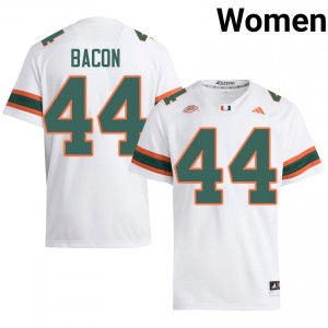 White Tyson Bacon #44 Hurricanes Jersey | Women High School Football Moisture Wicking Stitched 56325584