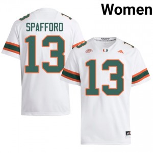 UM Canes Vance Spafford #13 White Jersey | Pro Cut Stitched NCAA Football Women Apparel 65522452