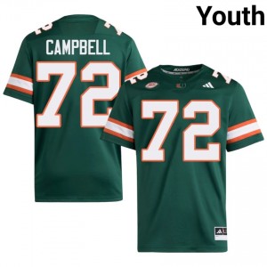 Elite Thread Demetrius Campbell #72 Miami Canes Green Jersey | Youth University Football Stitch Fan Gear 44332057
