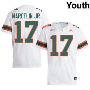 White Ezekiel Marcelin Jr. #17 Canes Jersey | Youth High School Football Fresh Stitched 52588819