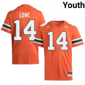 Hayden Lowe #14 UM Hurricanes Jersey | Exclusive Orange College Football Youth Embroidery 36182668