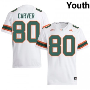 #80 Hunter Carver Miami Hurricanes White Jersey | Elite Stitched Youth Player Football Gear 83831507