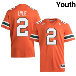 Elite Thread Jordan Lyle #2 Miami Canes Orange Jersey | Youth University Football Embroidery Fan Gear 87407605
