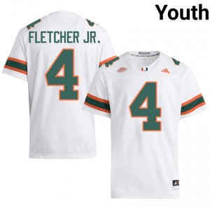White Mark Fletcher Jr. #4 Canes Jersey | Youth High School Football Limited Stitched 30598899