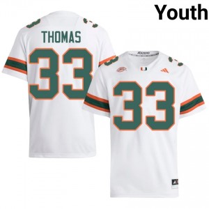 White Nick Thomas #33 Hurricanes Jersey | Youth High School Football Moisture Wicking Stitched 29101469