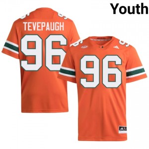 #96 Tucker Tevepaugh Miami Hurricanes Orange Jersey | Elite Embroidery Youth Player Football Gear 48878800