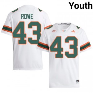 White Tyler Rowe #43 Canes Jersey | Youth High School Football Fresh Stitched 31002562
