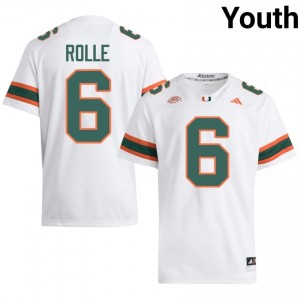 White Antrel Rolle #6 Canes Jersey | Youth High School Football Fresh Stitched 57390355