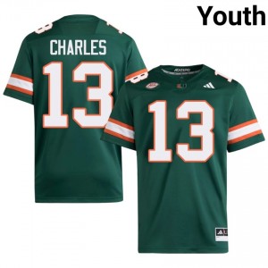 UM Canes Asharri Charles #13 Green Jersey | Genuine Stitch NCAA Football Youth Apparel 51021608