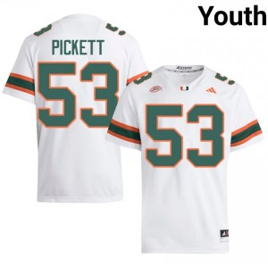 Durable Canon Pickett #53 UM Hurricanes White Jersey | Youth University Football Stitched Fan Gear 29561900