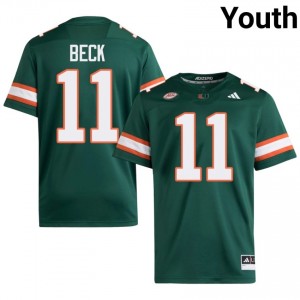 UM Canes Carson Beck #11 Green Jersey | Genuine Stitch NCAA Football Youth Apparel 68879389