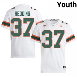 Elite Thread Cortez Redding #37 Miami Canes White Jersey | Youth University Football Stitched Fan Gear 53232815