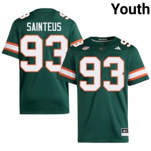Elite Thread Fred Sainteus #93 Miami Canes Green Jersey | Youth University Football Stitch Fan Gear 18133695