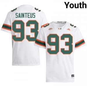 Elite Thread Fred Sainteus #93 Miami Canes White Jersey | Youth University Football Stitched Fan Gear 70862352