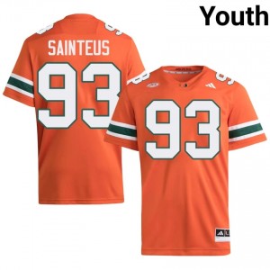Orange Fred Sainteus #93 Canes Jersey | Youth High School Football Limited Embroidery 89314363