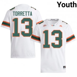 UM Canes Gino Torretta #13 White Jersey | Genuine Stitched NCAA Football Youth Apparel 98687945