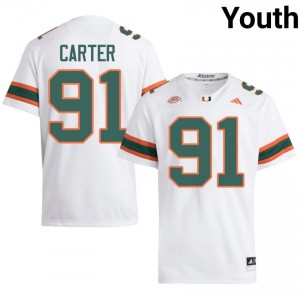 Jarquez Carter #91 UM Hurricanes Jersey | Pro-Grade White College Football Youth Stitched 12388936