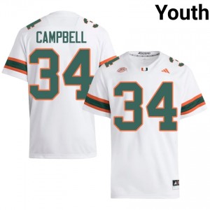 UM Canes Jordan Campbell #34 White Jersey | Pro Cut Stitched NCAA Football Youth Apparel 24658721