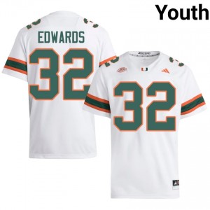 #32 Justin Edwards Miami Hurricanes White Jersey | Elite Stitched Youth Player Football Gear 50534923