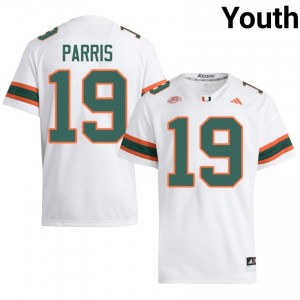 Officially Licensed Milan Parris #19 Miami Canes White Jersey | Youth University Football Stitched Fan Gear 90061339